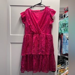 Double Crazy Plus Butterly Sleeve Sequin Dress